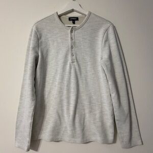 Express Heather White Beige Long Sleeve Henley